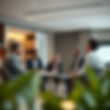 Investment Strategy Discussion A group of investors discussing strategies in a contemporary office setting