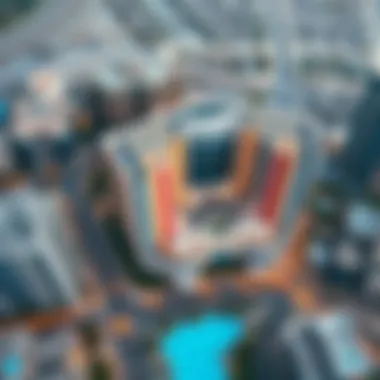 Aerial view of Address Boulevard highlighting its location in Dubai