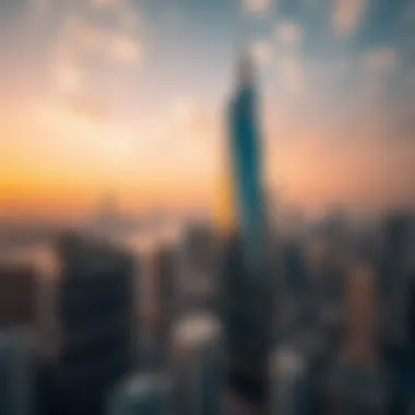 Aerial perspective of Al Ameer Tower in the context of Dubai's skyline