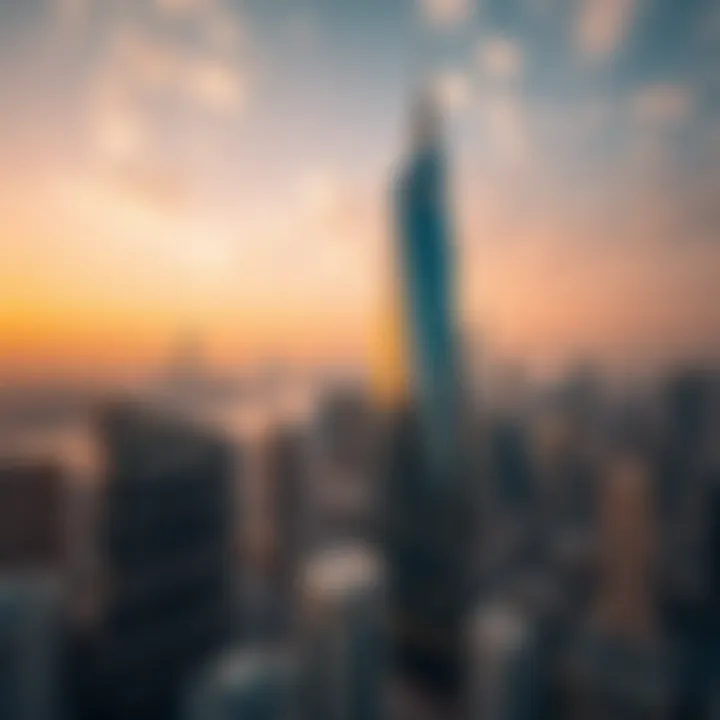 Aerial perspective of Al Ameer Tower in the context of Dubai's skyline