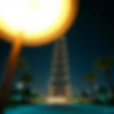 Nighttime illumination of Al Ameer Tower enhancing its prominence