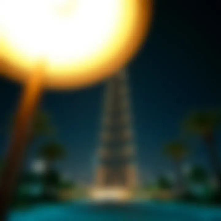 Nighttime illumination of Al Ameer Tower enhancing its prominence