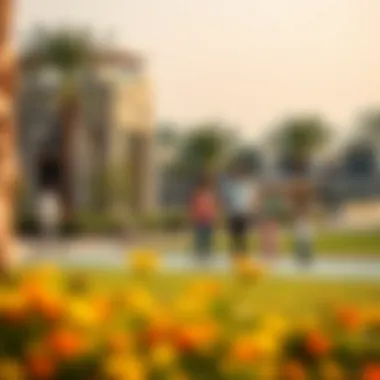 Community park in Al Khail Gate with families enjoying leisure time