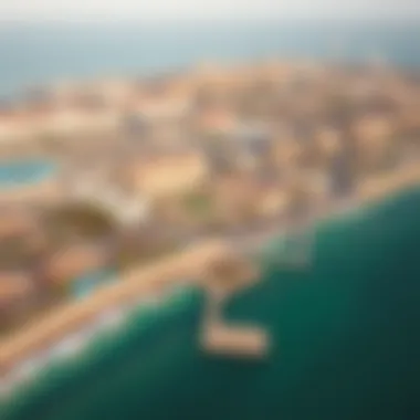 Aerial shot of Al Mamzar Beach highlighting its surrounding real estate developments and proximity to urban amenities