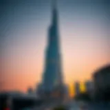 Stunning view of Al Shatha Tower against a sunset sky