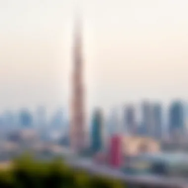 A panoramic view of Dubai's skyline featuring Almas Tower as a centerpiece.