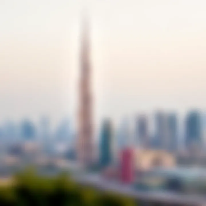 A panoramic view of Dubai's skyline featuring Almas Tower as a centerpiece.