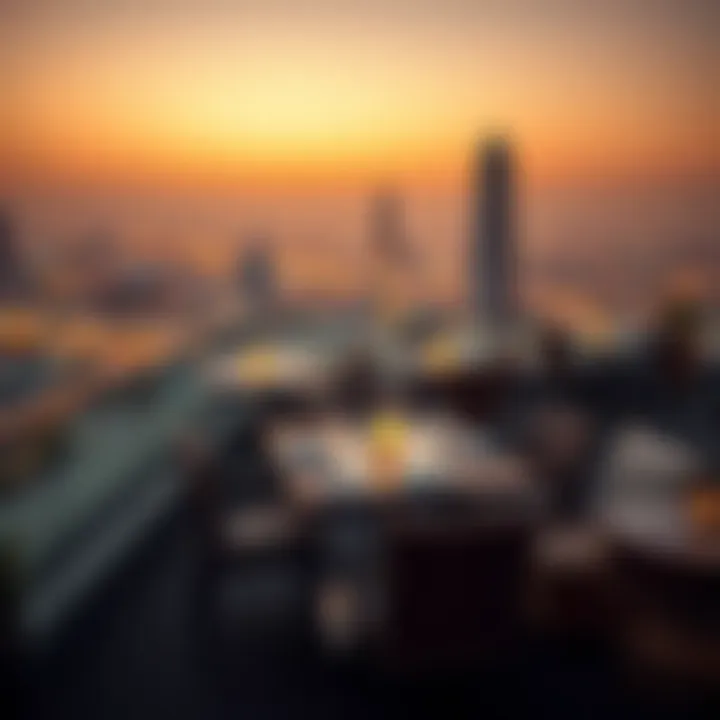 Elegant Rooftop Dining Experience Elegant rooftop dining setup with city lights