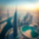 Aerial view of Blue Bay Tower and surrounding Dubai skyline