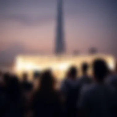 Spectators at the Burj Khalifa Fountain Show Spectators enjoying the fountain show with the Burj Khalifa in the background