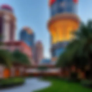 Architectural details of Burj Park's design complementing the urban environment