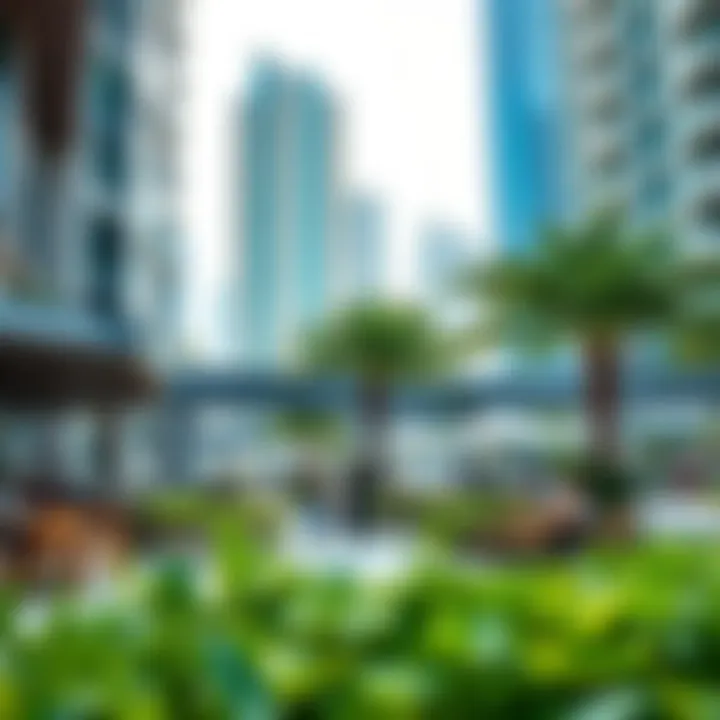 Vibrant lifestyle scene in Business Bay with cafes and parks