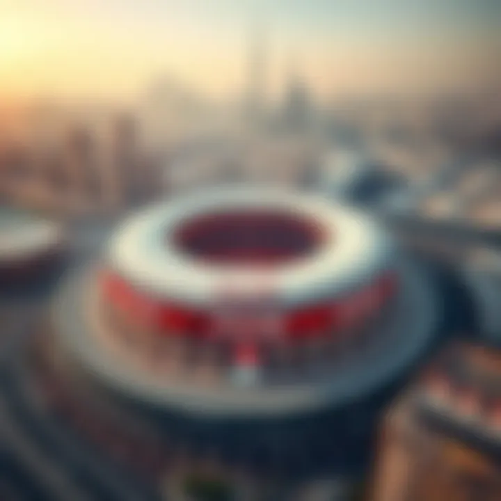 Aerial view of Coca-Cola Arena surrounded by Dubai skyline
