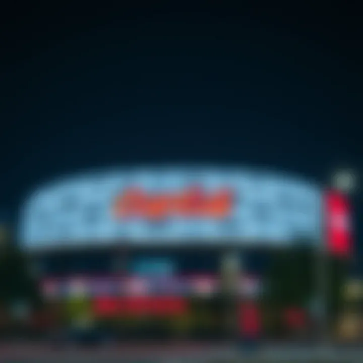 Night view of Coca-Cola Arena illuminated