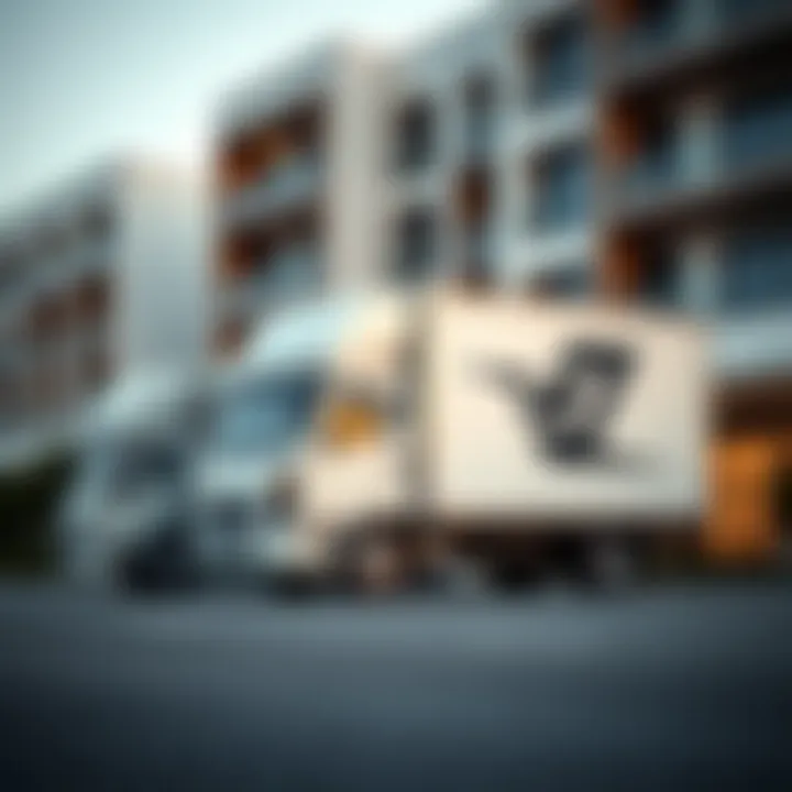 Moving Truck at a Modern Residence A moving truck parked in front of a modern apartment complex