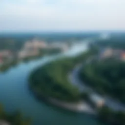 Aerial view of the Danube River winding through lush green landscapes