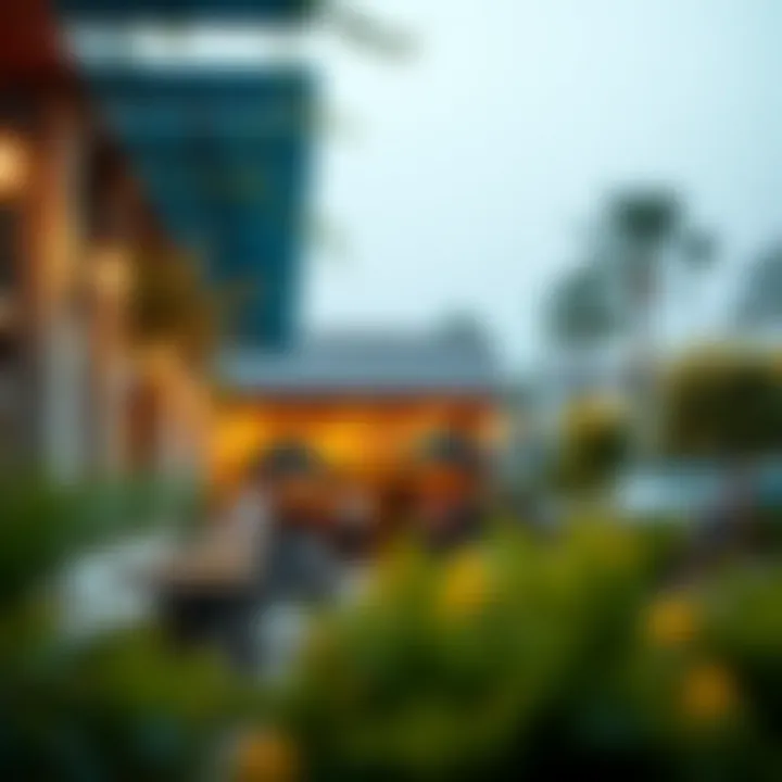 Outdoor seating area of a popular eatery in Discovery Gardens