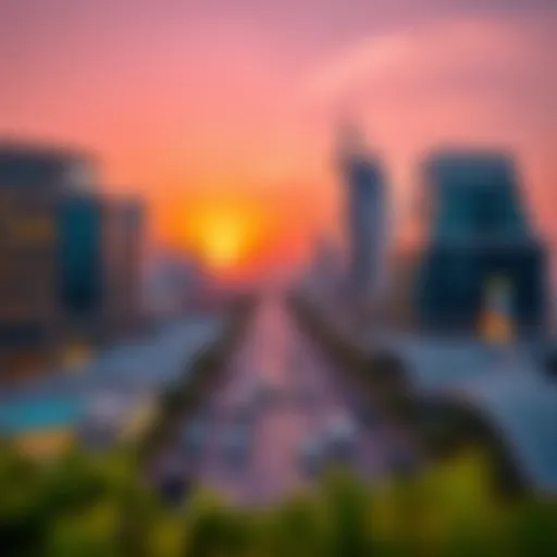 A panoramic view of Dubai Boulevard showcasing its stunning architecture