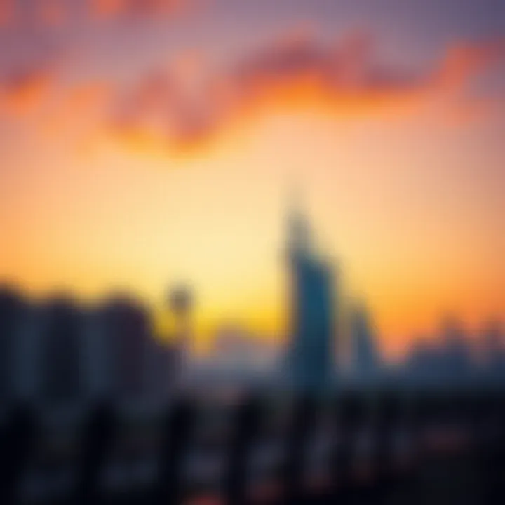 A picturesque sunset view over the skyline of Dubai Boulevard