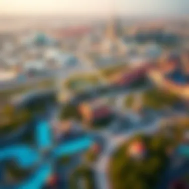 Aerial Perspective of Dubai Parks & Resorts Aerial view of Dubai Parks & Resorts showcasing its diverse theme parks