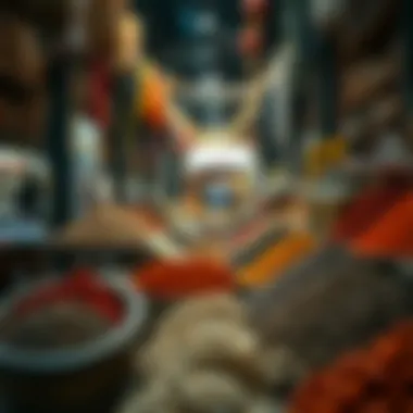 An array of aromatic spices arranged artistically in the marketplace