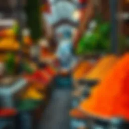 A stunning view of the vibrant spice market showcasing colorful spices and herbs