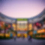 Overview of Emirates Mall exterior during evening hours