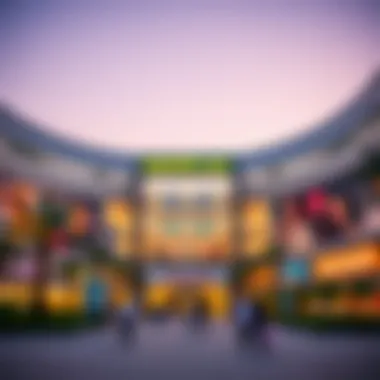 Overview of Emirates Mall exterior during evening hours