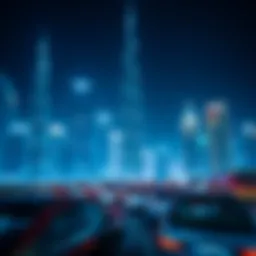 Vibrant nightlife in Dubai featuring illuminated skyscrapers