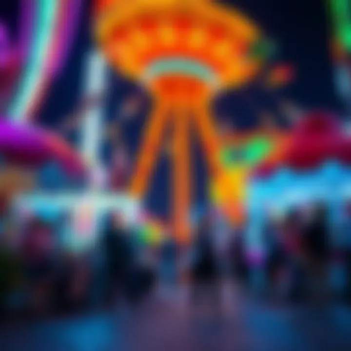 A vibrant nightlife scene within a Dubai amusement park