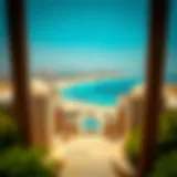 A panoramic view of Al Hudayriat Beach showcasing the clear blue waters and golden sands.