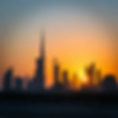 A silhouette of the Dubai skyline at sunset, symbolizing investment opportunities in real estate.
