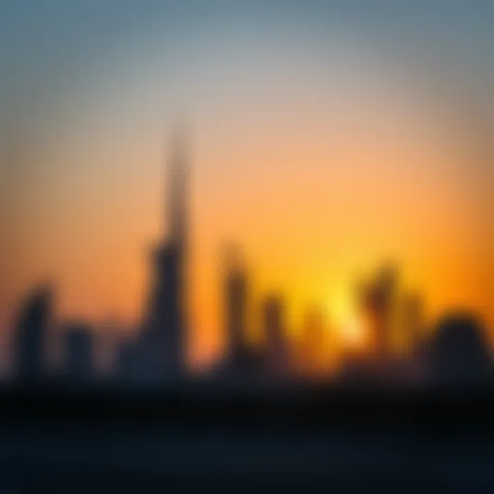 A silhouette of the Dubai skyline at sunset, symbolizing investment opportunities in real estate.