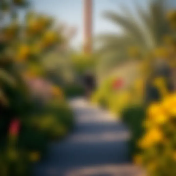 Biking trail surrounded by native flora in Al Wathba Park