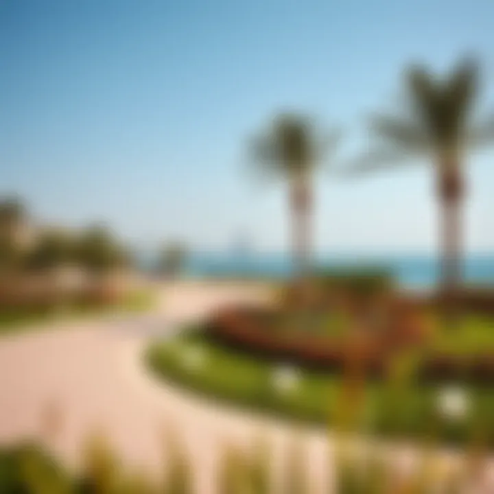 Amenities and Natural Beauty at Al Zorah Modern amenities along Al Zorah Public Beach with lush landscapes