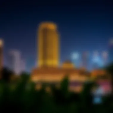 Night View of Apricot Towers Night view of Apricot Towers illuminated against the Dubai skyline