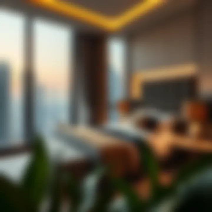 Luxurious bedspace rental in a Dubai skyline view