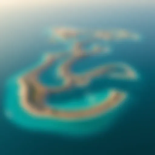 An aerial view of Blue Waters Island showcasing its stunning coastline and development.