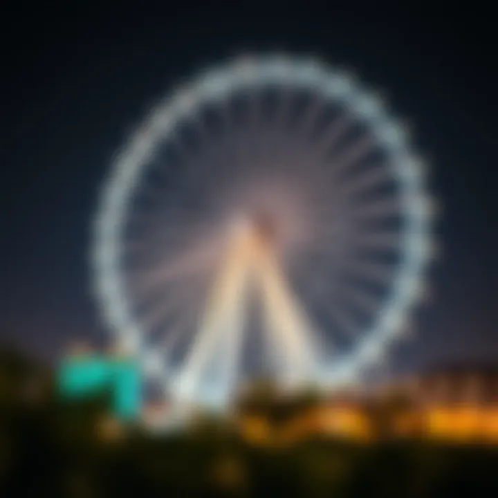 The iconic Ain Dubai Ferris wheel at night, illuminated and standing tall.
