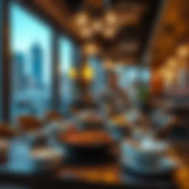 A cozy dining setup featuring diverse culinary offerings with a warm ambiance.