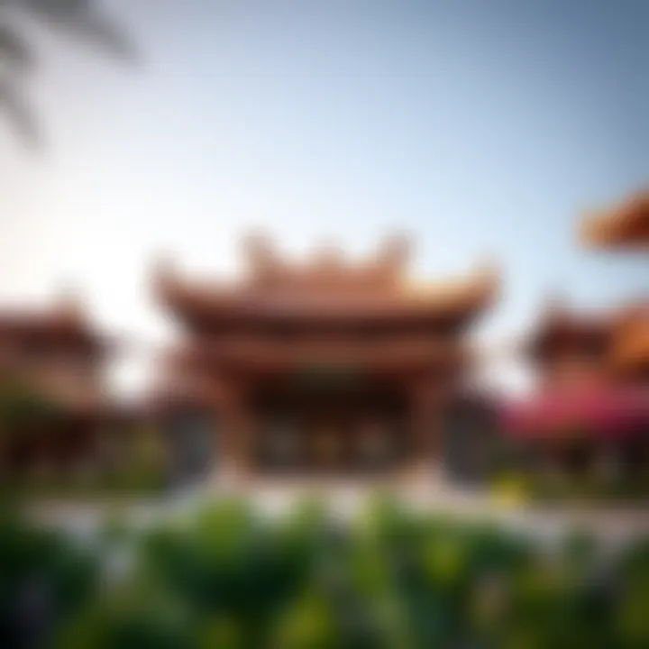A vibrant display of cultural pavilions at Dubai Global Village