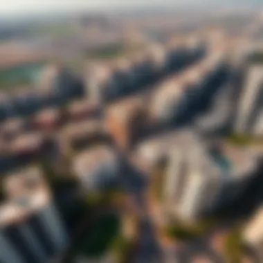 Aerial view of a bustling Dubai neighborhood with real estate developments