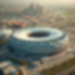 Aerial view of Etihad Arena showcasing its location in Dubai