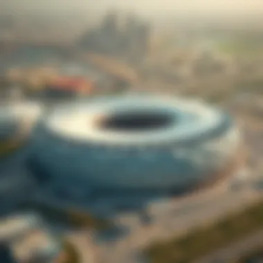 Aerial view of Etihad Arena showcasing its location in Dubai