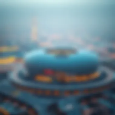 Map highlighting the strategic location of Etihad Arena in Dubai