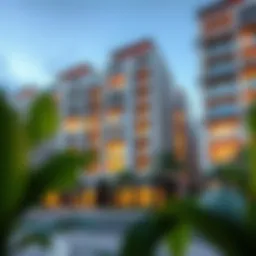 Modern facade of residential flats in Muwaileh Commercial