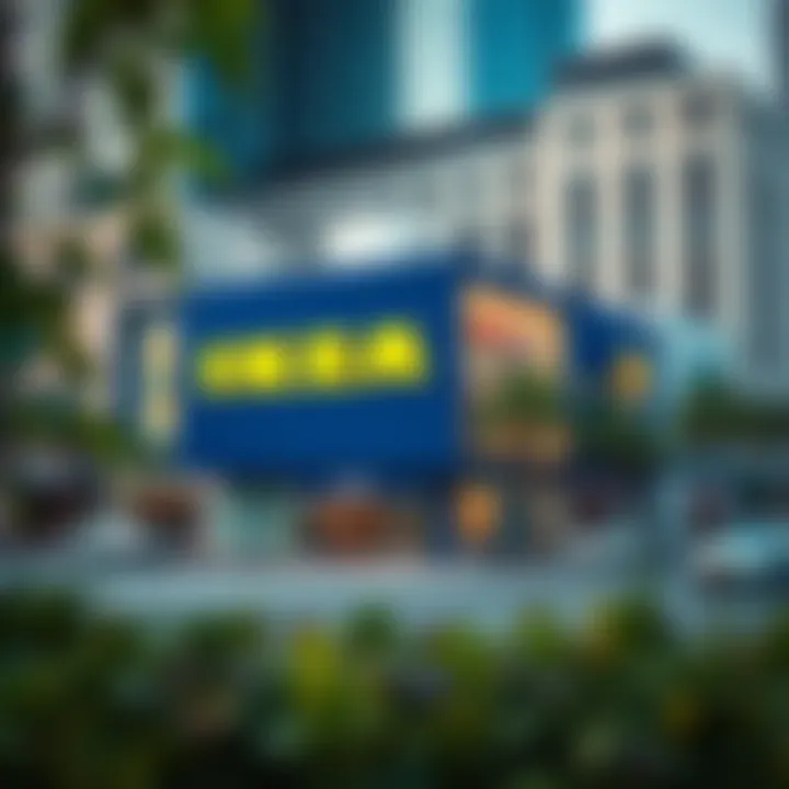 Urban Integration of IKEA Store Aesthetic exterior of the IKEA store amidst urban surroundings