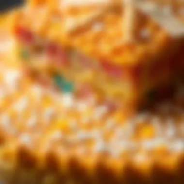 Intricate Texture of Knafeh A close-up of Knafeh showcasing its vibrant colors and texture