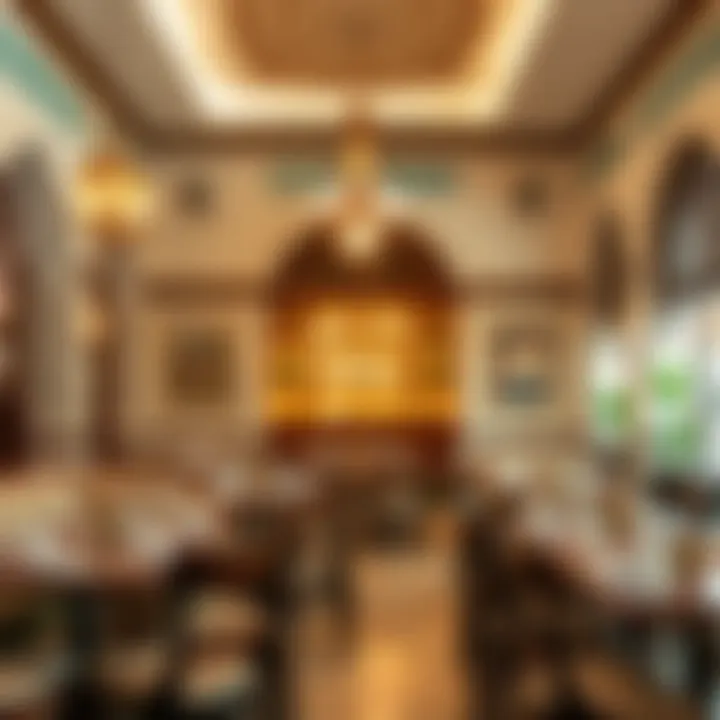 Traditional Restaurant Ambiance An elegant setting of a traditional restaurant in Dubai serving Knafeh