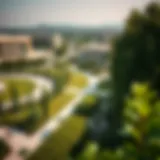 Aerial view showcasing the lush green parks of روضة البرشاء.